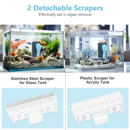 fishkeeper Aquarium Magnetic Glass Cleaner, Fish Tank Algae Magnet Cleaning Tool with Algae Scraper for Glass Aquariums Tank, Floating Scrubber Brush, 2 Detachable Scrapers, Large - Image 3