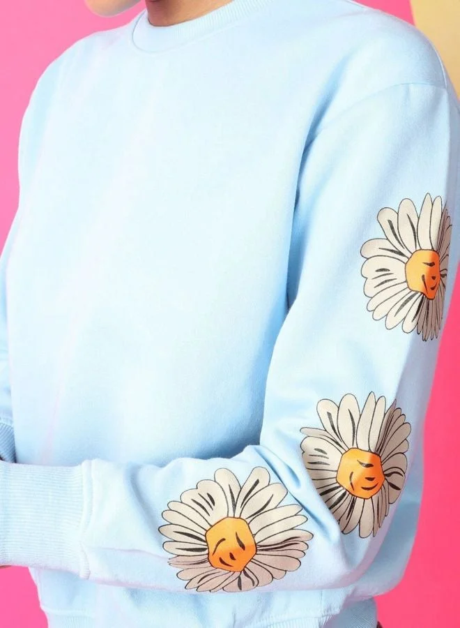 مرفوعة Women Regular Fit Printed Crew Neck Long Sleeve Overhead-Crewneck Sweatshirt