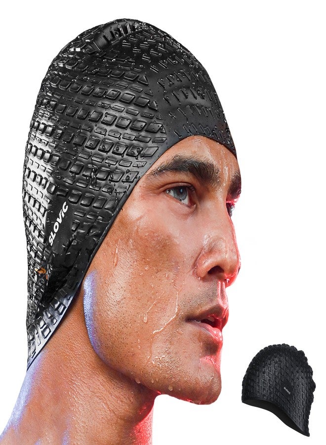 Slovic Swimming Cap for Men & Women [Black] | Swimming Caps for Women with Long Hair | Swimming Accessories for Men & Women | Unisex & Waterproof Silicon Cap to Prevent Chemical Damage | Free Size - Image 1