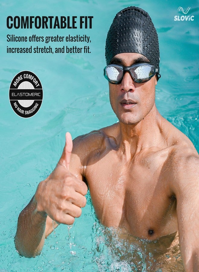 Slovic Swimming Cap for Men & Women [Black] | Swimming Caps for Women with Long Hair | Swimming Accessories for Men & Women | Unisex & Waterproof Silicon Cap to Prevent Chemical Damage | Free Size - Image 3