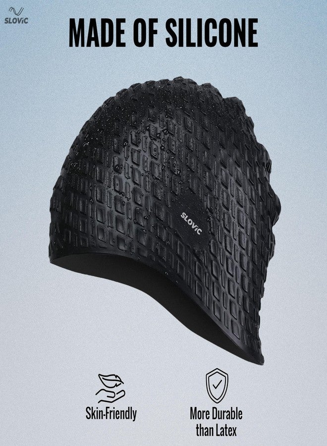 Slovic Swimming Cap for Men & Women [Black] | Swimming Caps for Women with Long Hair | Swimming Accessories for Men & Women | Unisex & Waterproof Silicon Cap to Prevent Chemical Damage | Free Size - Image 4