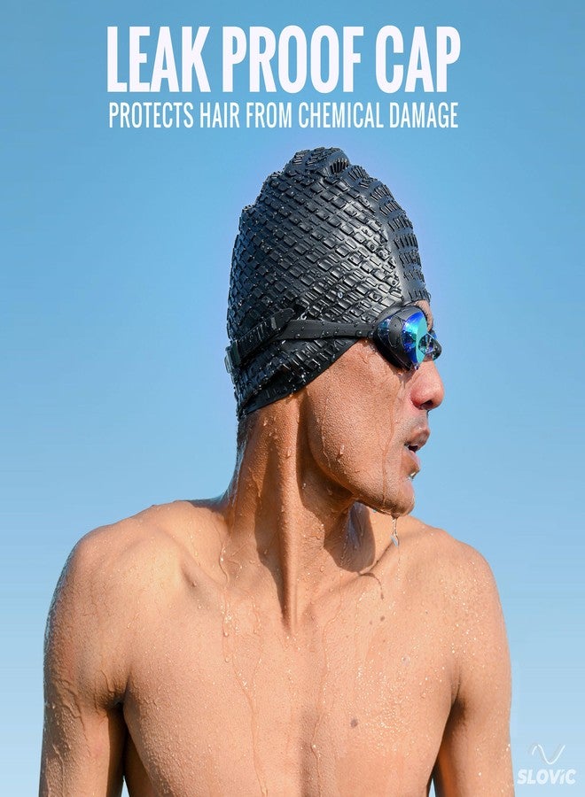 Slovic Swimming Cap for Men & Women [Black] | Swimming Caps for Women with Long Hair | Swimming Accessories for Men & Women | Unisex & Waterproof Silicon Cap to Prevent Chemical Damage | Free Size - Image 2