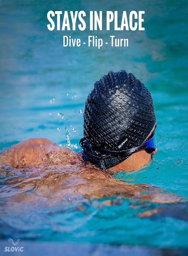 Slovic Swimming Cap for Men & Women [Black] | Swimming Caps for Women with Long Hair | Swimming Accessories for Men & Women | Unisex & Waterproof Silicon Cap to Prevent Chemical Damage | Free Size - Image 5