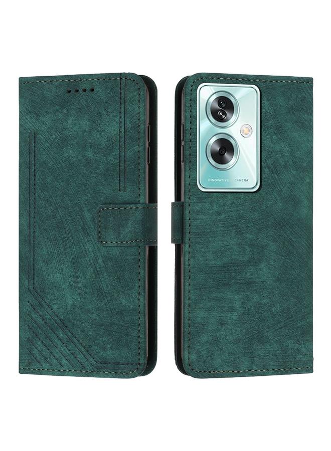 Green Tiger For OPPO A79 5G Skin Feel Stripe Pattern Leather Phone Case with Lanyard(Green)