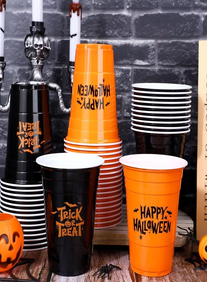 Whaline أكواب بلاستيكية هالوين سعيدة 100 قطعة سعة 16 أونصة أكواب حفلات قابلة للتصرف باللونين الأسود والبرتقالي لوازم حفلات عيد الميلاد - Image 5