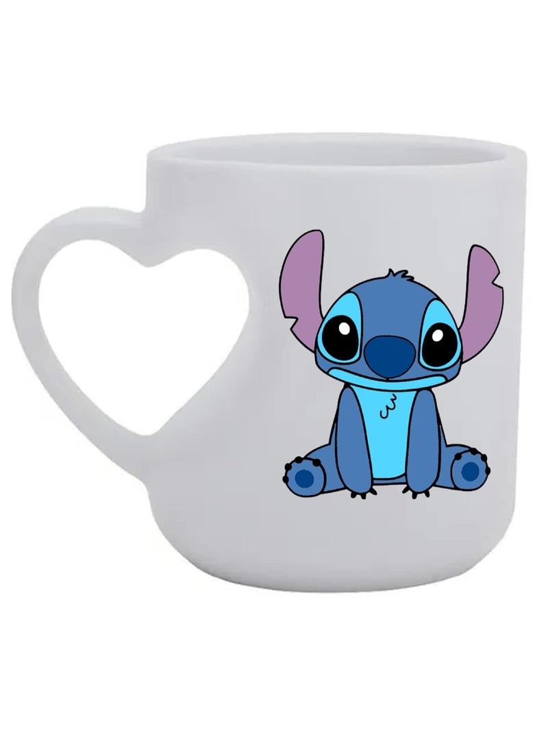Heart Cupart Ceramic Mug: Love Drawing Stitch | Cartoon | Special Day | Cute Design Mug | White Ceramic Mug | Ideal for Gift February 14 | Birthday | Anniversary | Love 