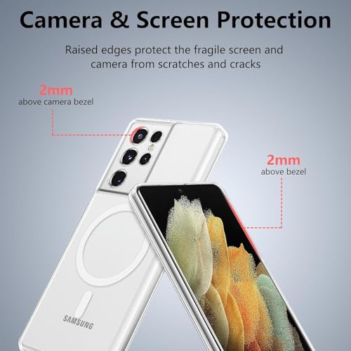 RODMED Magnetic Case for Samsung Galaxy S21 Ultra Compatible with MagSafe, Shockproof Phone Bumper Cover, Anti-Scratch Clear Back Plastic (Clear) - Image 3