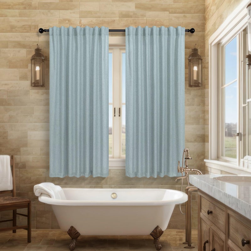 Pitalk Seafoam Curtains 38 Inch Width For Kitchen 2 Panel Back Tab Rod Pocket Semi Sheer Linen Short Cafe Tier Blue Green Curtains For Bathroom Small Windows Basement Laundry Coastal Beach Wide 38X45 Length - Image 1