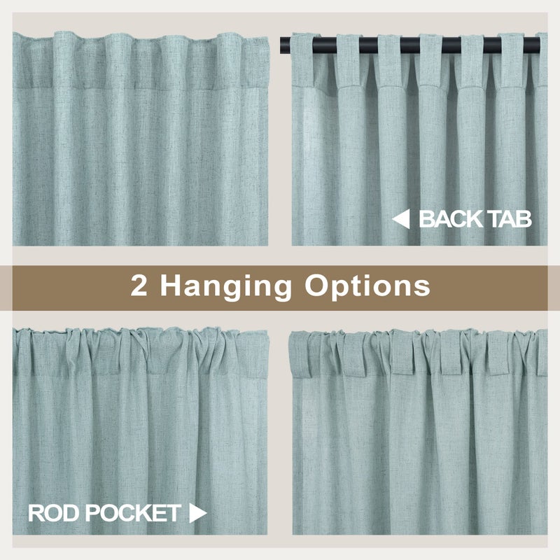 Pitalk Seafoam Curtains 38 Inch Width For Kitchen 2 Panel Back Tab Rod Pocket Semi Sheer Linen Short Cafe Tier Blue Green Curtains For Bathroom Small Windows Basement Laundry Coastal Beach Wide 38X45 Length - Image 5