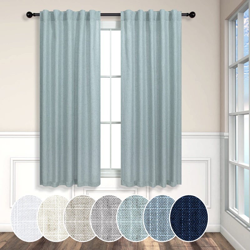 Pitalk Seafoam Curtains 38 Inch Width For Kitchen 2 Panel Back Tab Rod Pocket Semi Sheer Linen Short Cafe Tier Blue Green Curtains For Bathroom Small Windows Basement Laundry Coastal Beach Wide 38X45 Length - Image 2