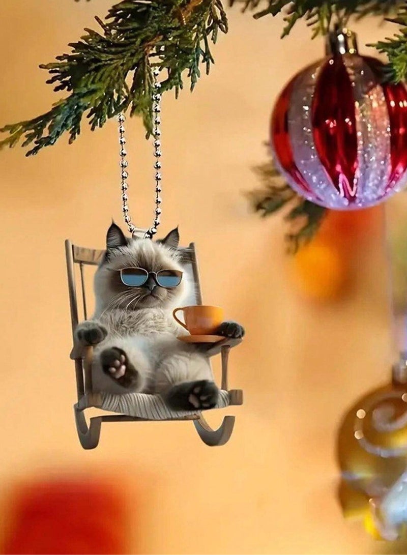 Plush Cat Car Ornament - Relaxing in a Rocking Chair with Sunglasses - Image 2