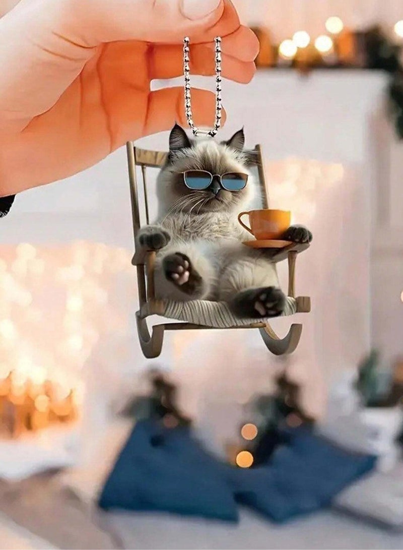 Plush Cat Car Ornament - Relaxing in a Rocking Chair with Sunglasses - Image 4
