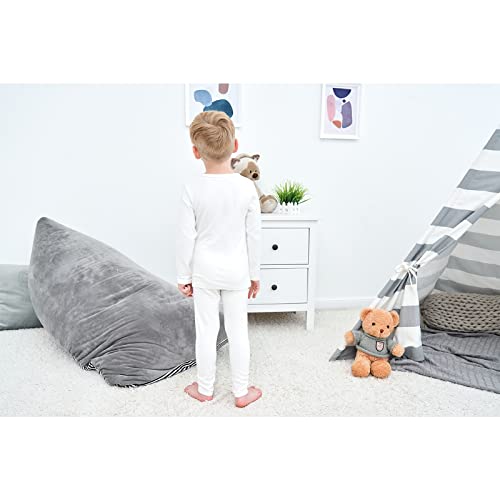 KISBINI Toddler Girls Boys Pajamas Basic Solid Color Cotton Sleepwear Soft Long Sleeve Pjs 2pcs Set White - Image 4