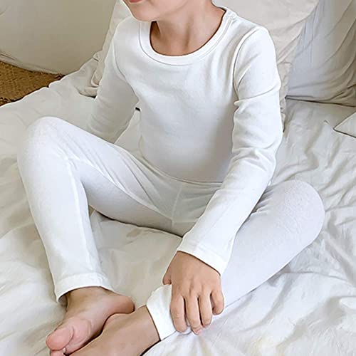 KISBINI Toddler Girls Boys Pajamas Basic Solid Color Cotton Sleepwear Soft Long Sleeve Pjs 2pcs Set White - Image 5