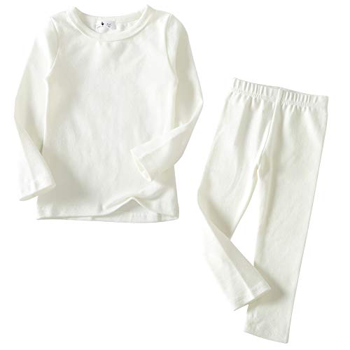 KISBINI Toddler Girls Boys Pajamas Basic Solid Color Cotton Sleepwear Soft Long Sleeve Pjs 2pcs Set White - Image 1