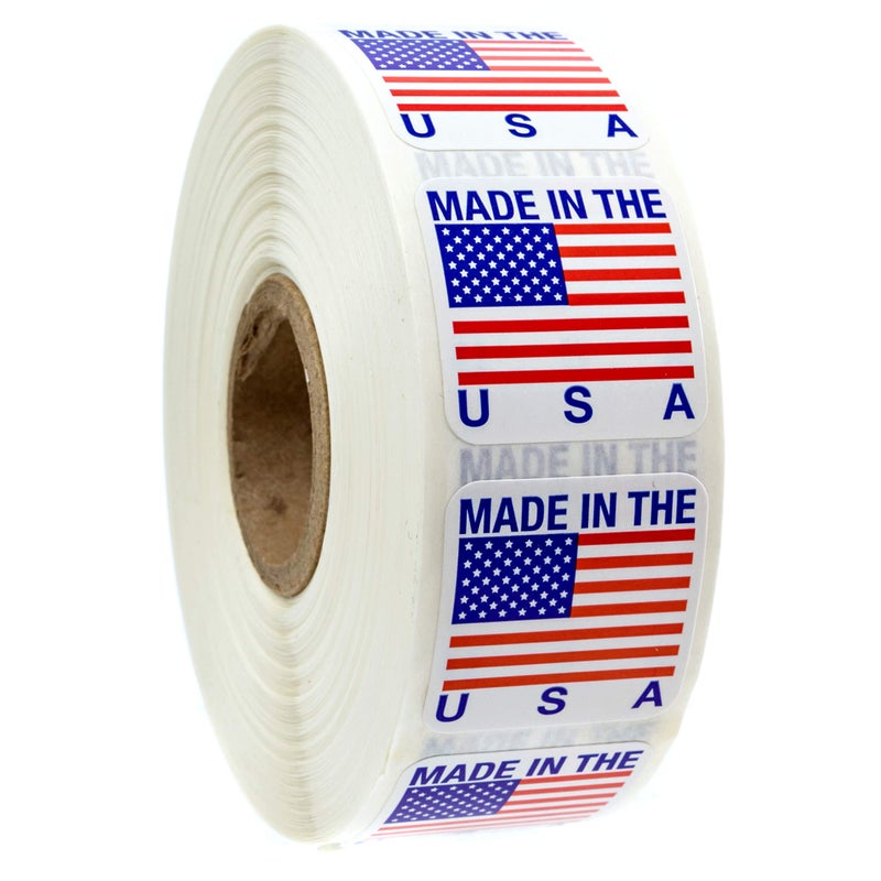 SBlabels 1" x 1" Made in The USA Stickers / 1000 American Manufacturer Labels Roll/Square USA Made Small Business Packaging Label/Made in America - Image 1