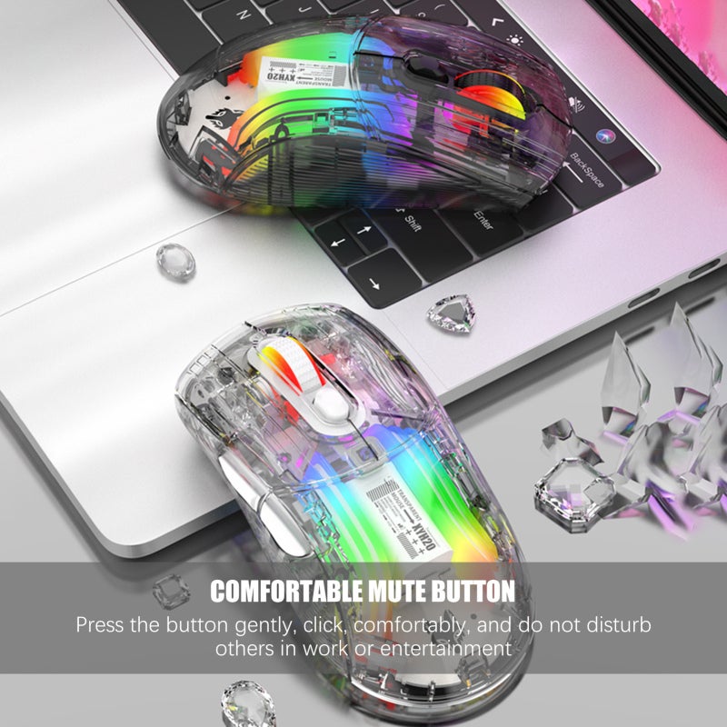 Wireless Laptop Mouse: White 3-Mode Connection Mouse - 5 Adjustable DPI RGB Light Mouse for Office, Gaming and Multi-Device Use - Image 3