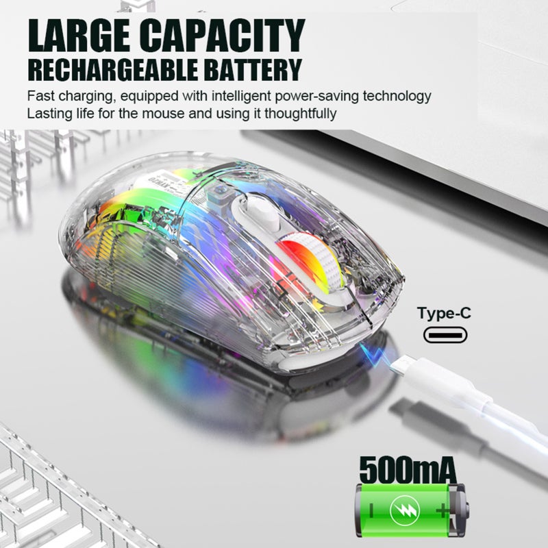 Wireless Laptop Mouse: White 3-Mode Connection Mouse - 5 Adjustable DPI RGB Light Mouse for Office, Gaming and Multi-Device Use - Image 4