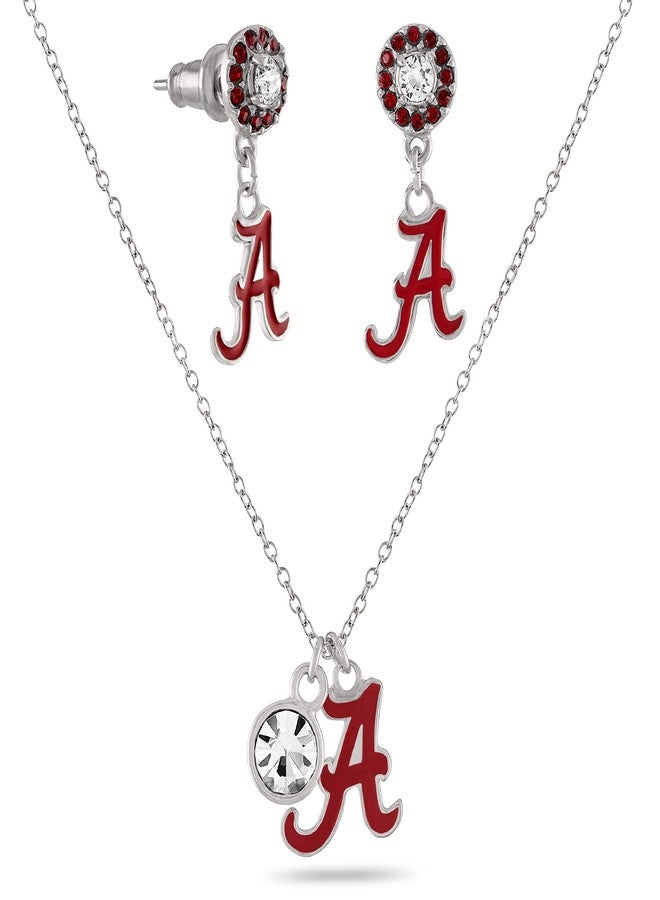 Stone Armory Alabama Crimson Tide Jewelry Set - Crystal Drop Earrings and Matching Charm Necklace Set - Hypoallergenic Stainless Steel Jewelry for Women - Alabama Crimson Tide Gifts for Women - Image 1