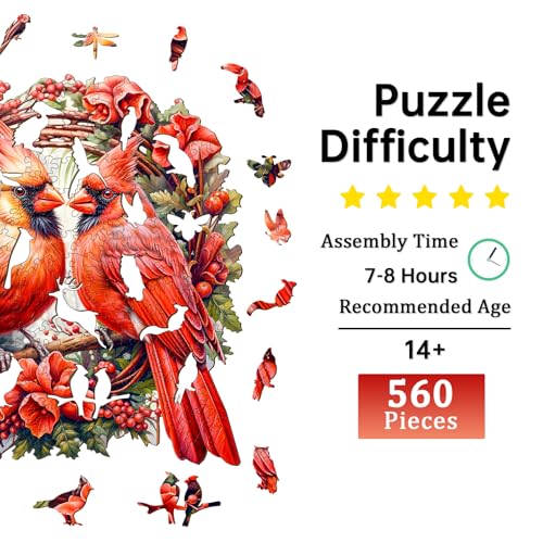 Jigfoxy Wooden Puzzles for Adults Cardinal Wood Puzzle for Adults Unique AnimalShaped Wooden Jigsaw Puzzle Christmas Thanksgiving Gifts for Family and Friends XL173 172in560 pcs - Image 5