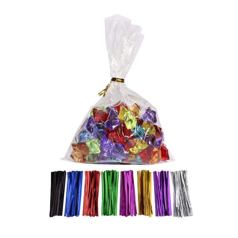 100 Pcs 6 in x 4 in14mil Clear Flat Cello Cellophane Treat Bags Good for Bakery Cookies CandiesDessert with random color Twist Ties