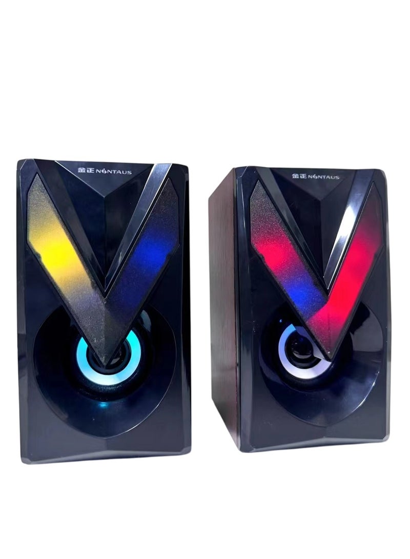 NONTAUS D15 RGB Computer Speaker Wooden Multimedia 2.0 Channel - 6W Deep Stereo Sound  Wired USB 2.0 Power + 3.5mm audio plug - Vibrant led light - for PC / Laptop / Mobile  - Image 1
