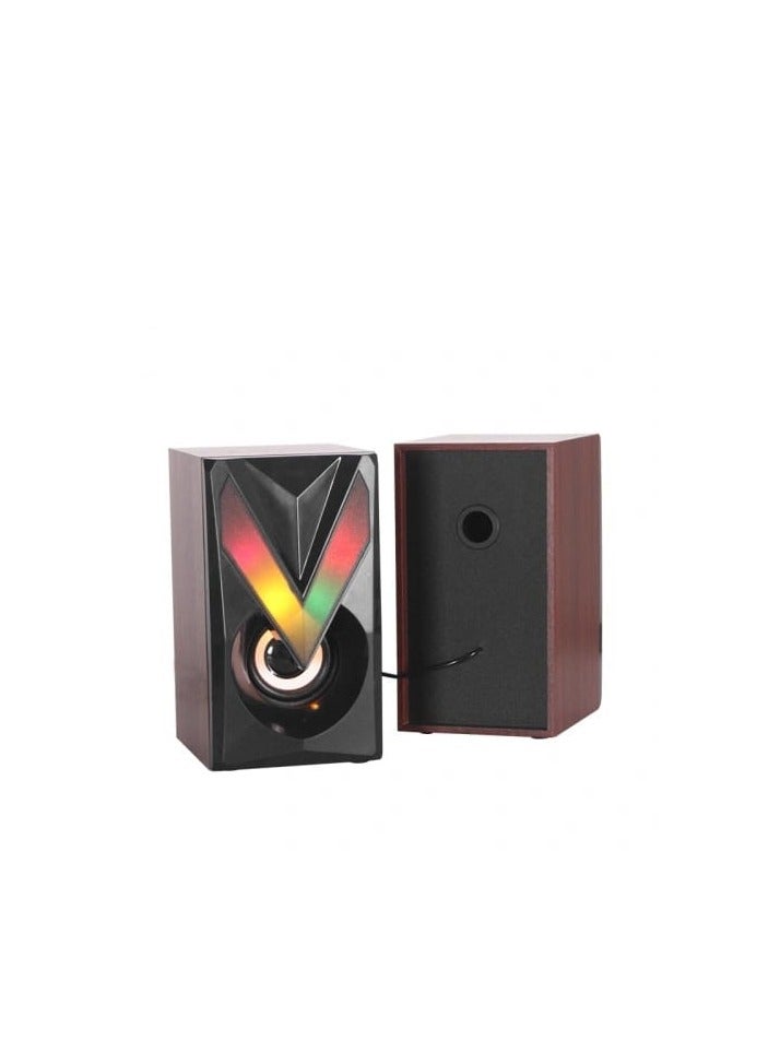 RGB Computer Speaker Wooden Multimedia 2.0 Channel - 6W Deep Stereo Sound  Wired USB 2.0 Power + 3.5mm audio plug - Vibrant led light - for PC / Laptop / Mobile - Image 3