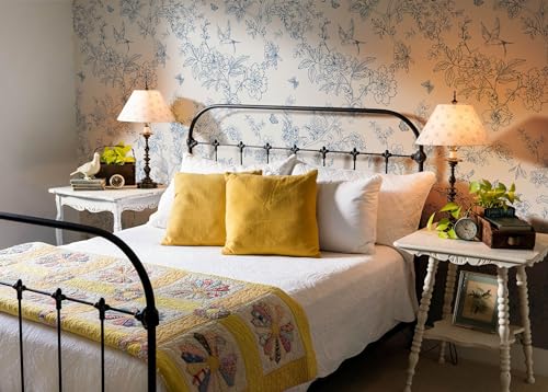 Froluya Cream White and Blue Floral Wallpaper Peel and Stick Wallpaper 17.7"x196.8" Vintage Floral Peel and Stick Wall Paper Removable Boho Self Adhesive Contact Paper for Bedroom Bathroom Vinyl - Image 4