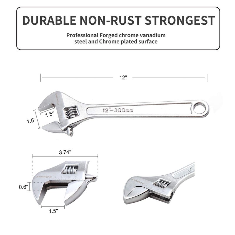 Donext 12 Inch Adjustable Wrench Professional Hand Tool CR-V Steel Crescent Wrench - Image 3