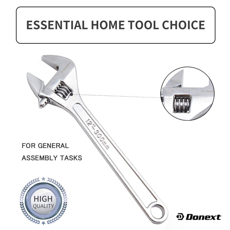 Donext 12 Inch Adjustable Wrench Professional Hand Tool CR-V Steel Crescent Wrench - Image 2