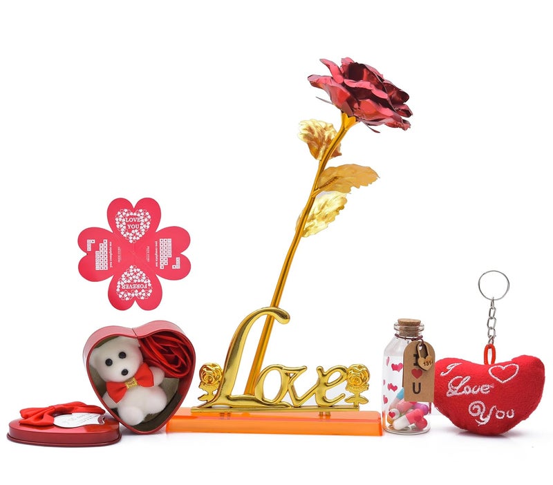 Pride Store Valentines Day Couple Gifts for Husband Wife Boyfriend Girlfriend Heart Box Red Rose Love Stand Message Pills Heart Keychain Love Card