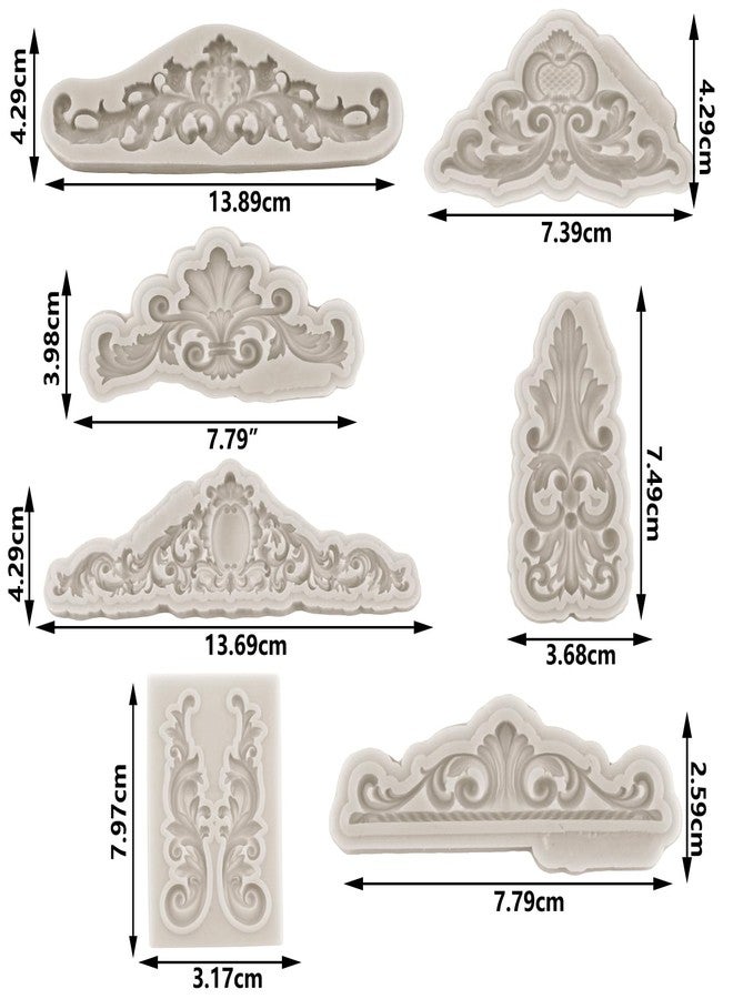 Sijiangmold Baroque Style Curlicues Scroll Lace Fondant Silicone Mold Lace Border Candy Mold Filigree Mold For Cake Decorating Cupcake Topper Candy Chocolate Polymer Clay Gum Paste Set of 7 - Image 2