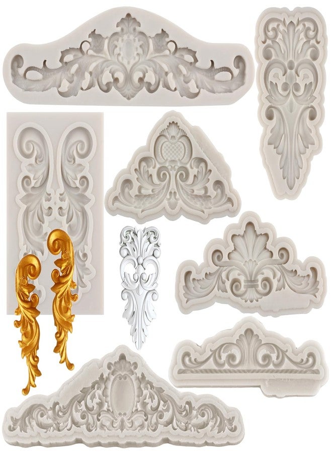 Sijiangmold Baroque Style Curlicues Scroll Lace Fondant Silicone Mold Lace Border Candy Mold Filigree Mold For Cake Decorating Cupcake Topper Candy Chocolate Polymer Clay Gum Paste Set of 7 - Image 1