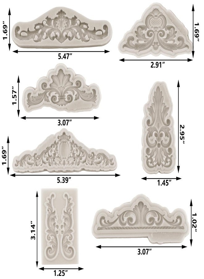 Sijiangmold Baroque Style Curlicues Scroll Lace Fondant Silicone Mold Lace Border Candy Mold Filigree Mold For Cake Decorating Cupcake Topper Candy Chocolate Polymer Clay Gum Paste Set of 7 - Image 3