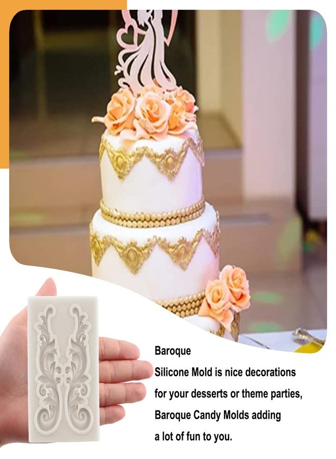 Sijiangmold Baroque Style Curlicues Scroll Lace Fondant Silicone Mold Lace Border Candy Mold Filigree Mold For Cake Decorating Cupcake Topper Candy Chocolate Polymer Clay Gum Paste Set of 7 - Image 4