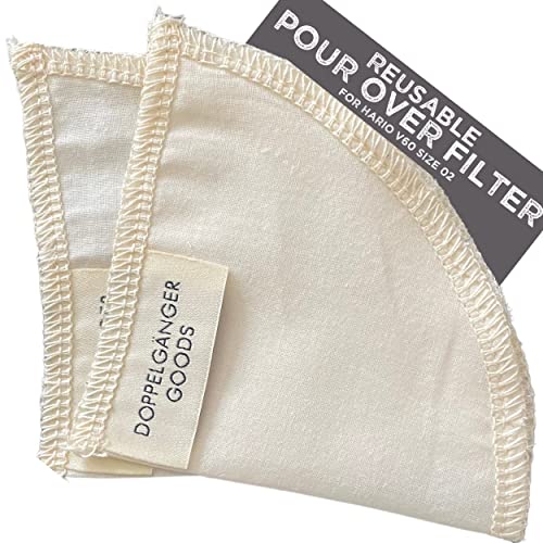 Doppeltree (2-Pack) Reusable Organic Cotton Pour Over Cone Filters for Hario V60, Chemex, Kalita and Origami Style Filters — Pourover Coffee Filter Maker Cup Ceramic, Glass, Plastic Dripper (Size 02, 2-4 Cups) - Image 1