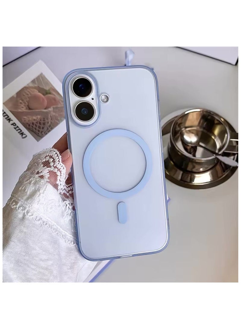 Denx Magsafe Luxury Matte Case for iPhone16 Plus Slim Magnetic Clear Shockproof Cover , (Sky Blue) - Image 1