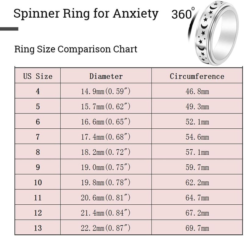 OreilleStar Anxiety Ring for Women Fidget Ring: Anxiety Relief Items Spinner Rings for Anxiety Gold Moon Star Fidget Rings for Anxiety for Women Anti Anxiety Relief Toys - Image 5