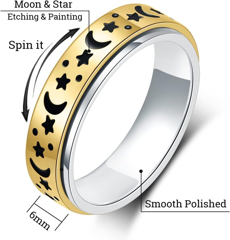 OreilleStar Anxiety Ring for Women Fidget Ring: Anxiety Relief Items Spinner Rings for Anxiety Gold Moon Star Fidget Rings for Anxiety for Women Anti Anxiety Relief Toys - Image 2