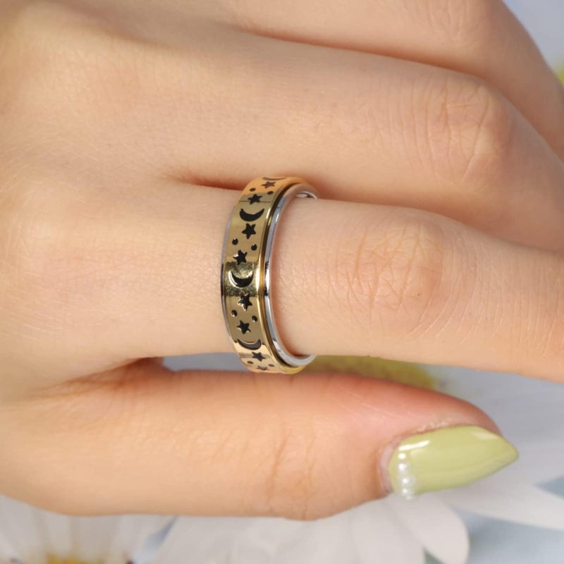 OreilleStar Anxiety Ring for Women Fidget Ring: Anxiety Relief Items Spinner Rings for Anxiety Gold Moon Star Fidget Rings for Anxiety for Women Anti Anxiety Relief Toys - Image 4