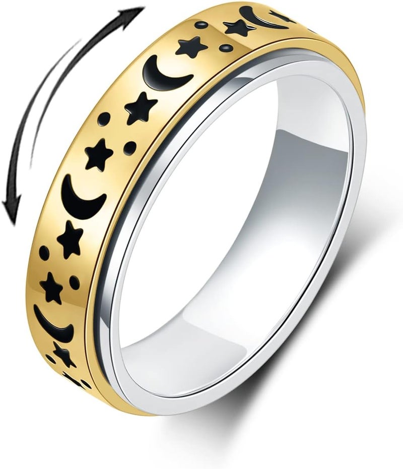 OreilleStar Anxiety Ring for Women Fidget Ring: Anxiety Relief Items Spinner Rings for Anxiety Gold Moon Star Fidget Rings for Anxiety for Women Anti Anxiety Relief Toys - Image 1