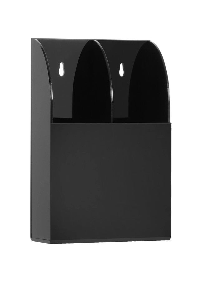 Yeeco Acrylic Remote Control Holder Wall Mount 2 Compartments, Black Remote Holder Wall Mount, 5.3’’×1.6’’×5.6’’ Wall Pen Holder, Pen Holder for Wall, Remote Control, Pens, Makeup, Key - Image 1