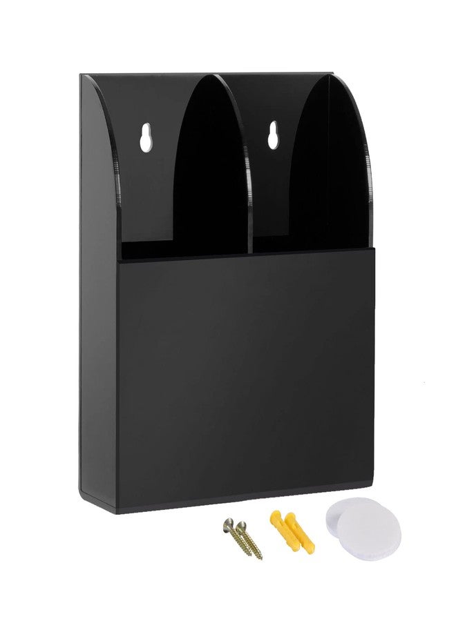 Yeeco Acrylic Remote Control Holder Wall Mount 2 Compartments, Black Remote Holder Wall Mount, 5.3’’×1.6’’×5.6’’ Wall Pen Holder, Pen Holder for Wall, Remote Control, Pens, Makeup, Key - Image 2