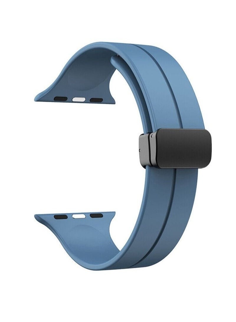 High Quality Silicone Band iWatch Sports Strap with Magnetic Lock for Apple Watch 44mm 45mm and Ultra 49mm 8 SE 7 6 5 Light Blue - Image 1