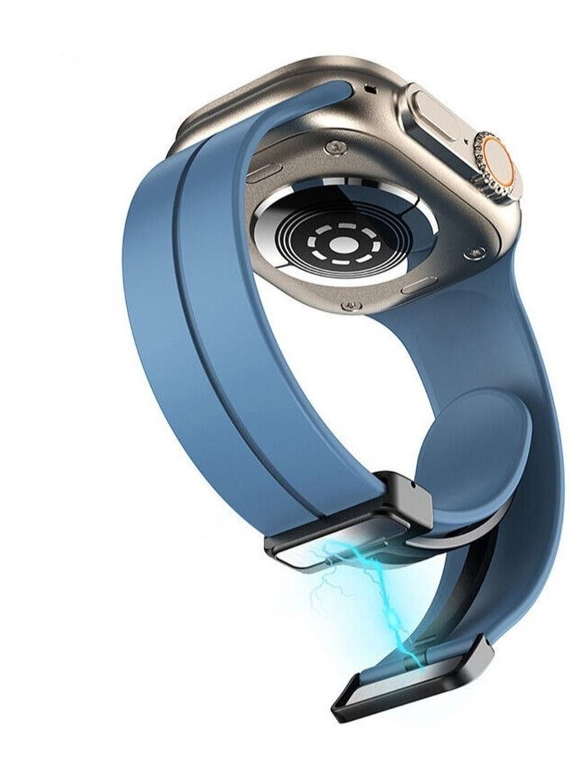 High Quality Silicone Band iWatch Sports Strap with Magnetic Lock for Apple Watch 44mm 45mm and Ultra 49mm 8 SE 7 6 5 Light Blue - Image 2