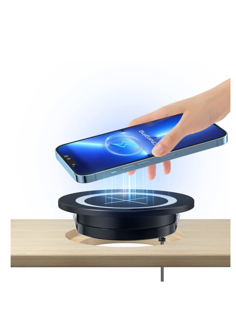 SOLARAE Invisible Wireless Charger, Desk Wireless Charger, Desktop Grommet Power Wireless Charging Pad, for iPhone, Samsung, Airpods and All Phones with Wireless Charging (Black) - Image 1