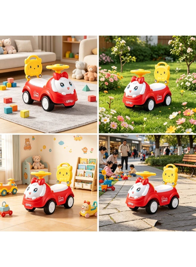 MIXDE Baby Ride-On Car for Kids 1-3 Years , Backrest & Storage Space ，Toddler Toy Car for Boys and Girls, RED,Cute Cartoon Baby Ride On Push Car, Toddler Walker Ride On Toy with Steering Wheel & Backrest, Indoor Outdoor Baby Walking Learning Toy for Nursery Playroom - Image 5