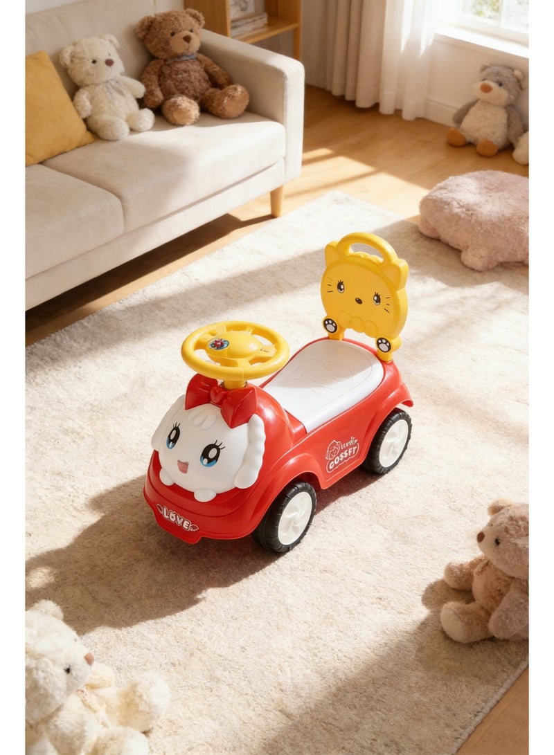 MIXDE Baby Ride-On Car for Kids 1-3 Years , Backrest & Storage Space ，Toddler Toy Car for Boys and Girls, RED,Cute Cartoon Baby Ride On Push Car, Toddler Walker Ride On Toy with Steering Wheel & Backrest, Indoor Outdoor Baby Walking Learning Toy for Nursery Playroom - Image 4