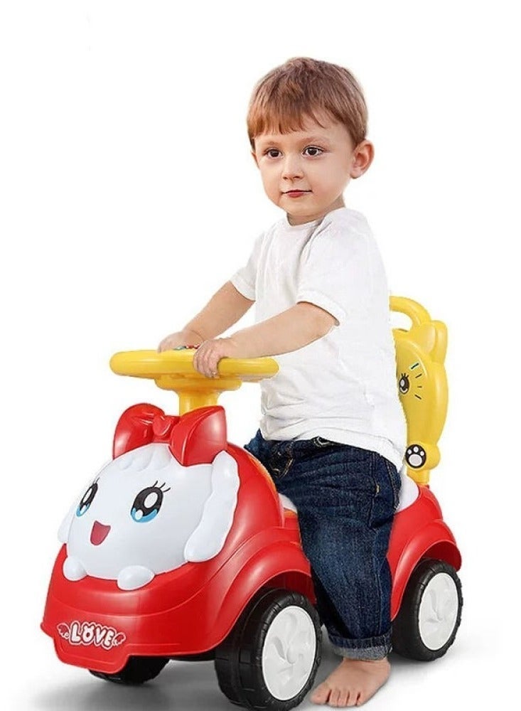MIXDE Baby Ride-On Car for Kids 1-3 Years , Backrest & Storage Space ，Toddler Toy Car for Boys and Girls, RED,Cute Cartoon Baby Ride On Push Car, Toddler Walker Ride On Toy with Steering Wheel & Backrest, Indoor Outdoor Baby Walking Learning Toy for Nursery Playroom - Image 3