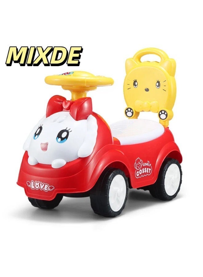 MIXDE Baby Ride-On Car for Kids 1-3 Years , Backrest & Storage Space ，Toddler Toy Car for Boys and Girls, RED,Cute Cartoon Baby Ride On Push Car, Toddler Walker Ride On Toy with Steering Wheel & Backrest, Indoor Outdoor Baby Walking Learning Toy for Nursery Playroom - Image 2